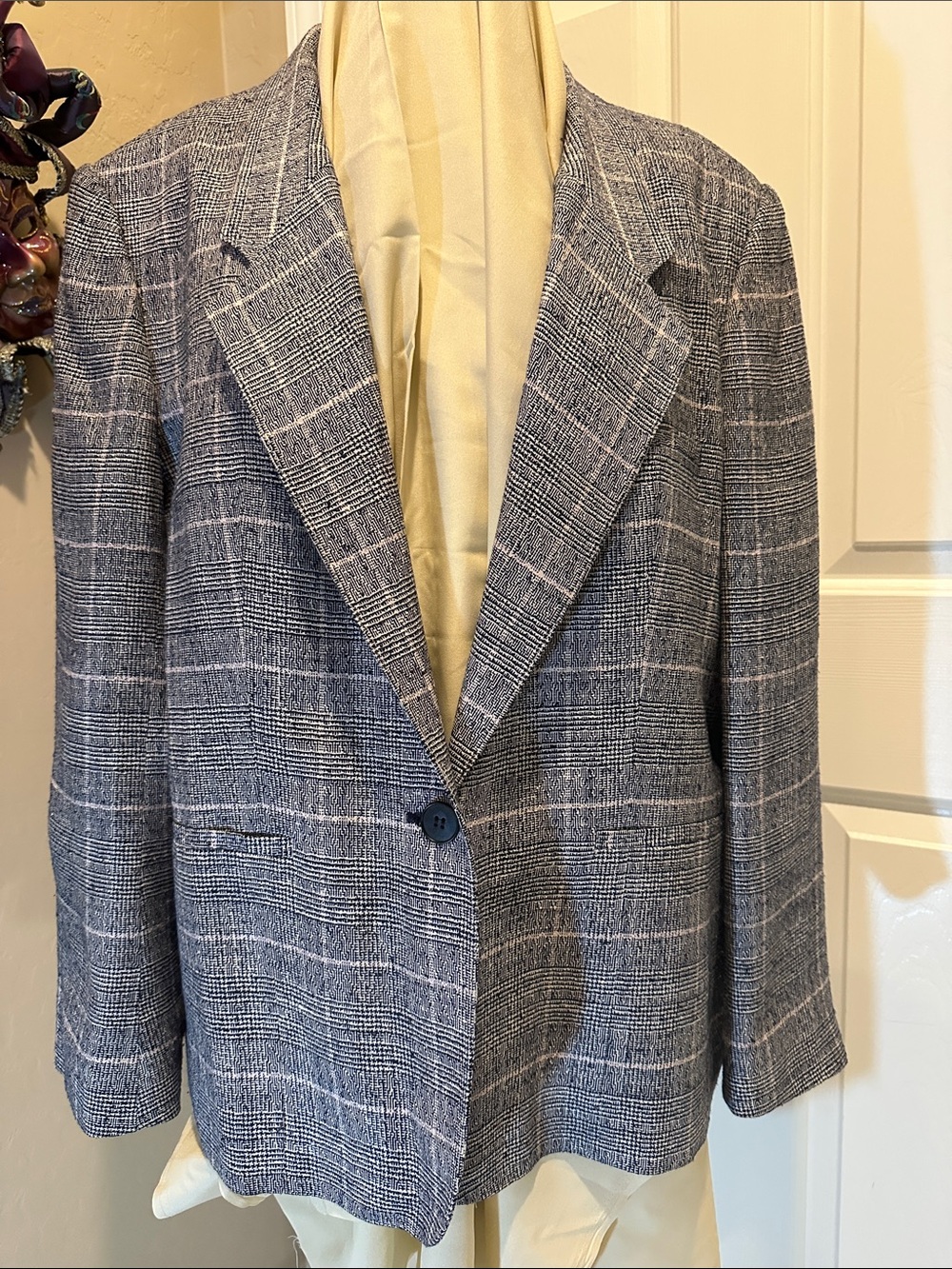 Evan Picone Navy Plaid Single-Button Blazer